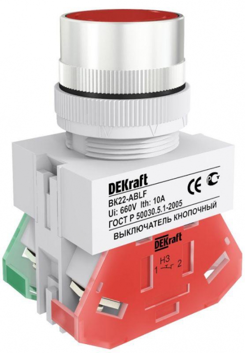 Выключатель кнопочный ABLF ВК-22 d22мм 220В красн. DEKraft 25014DEK 25014DEK