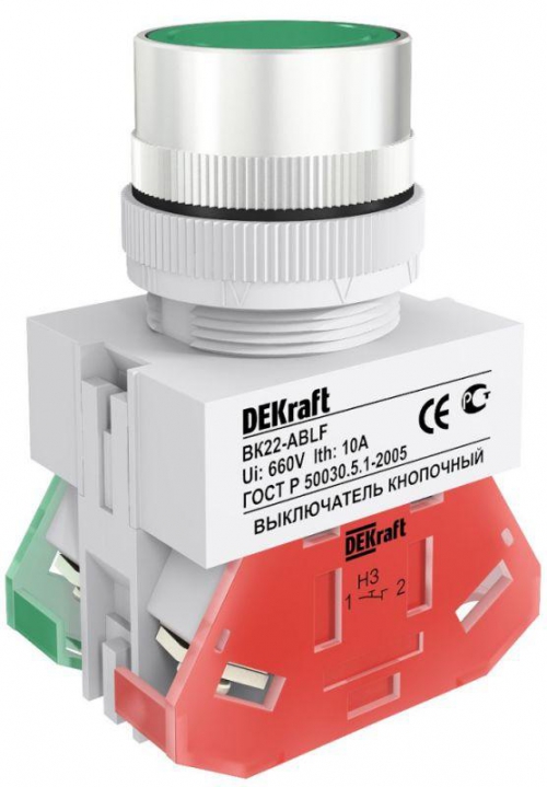 Выключатель кнопочный ABLF ВК-22 d22мм 220В зел. DEKraft 25013DEK 25013DEK
