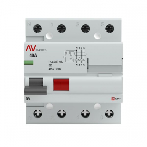 Выключатель дифференциального тока (УЗО) 4п 40А 300мА тип AC DV AVERES EKF rccb-4-40-300-ac-av rccb-4-40-300-ac-av