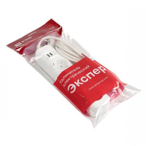 Удлинитель 4х5м 16А IP20 Эксперт 3.5кВт 2хUSB 2.1А ПВС 3х1 PROxima EKF UBA16-2USB-4-05i UBA16-2USB-4-05i