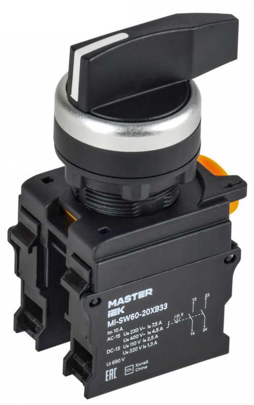 Переключатель 3 полож. 2НО возвратный длин. ручка MASTER IEK MI-SW60-20XB33-4-25-3-K02 MI-SW60-20XB33-4-25-3-K02