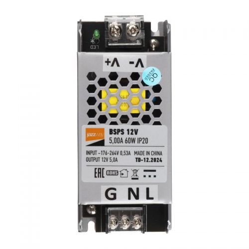 Блок питания для светодиодной ленты 60Вт 5А 12В IP20 BSPS метал. JazzWay 5024328 5024328