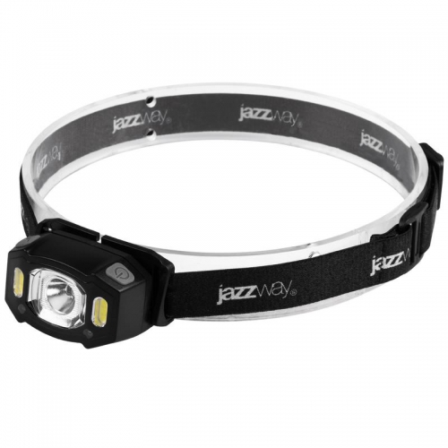 Фонарь аккумуляторный налобный AccuH3-L5W-bk LED 5Вт + 2хRED SMD IP54 5 режимов: 100проц. 180лм 3.5ч/50проц. 110лм 5.5ч/30проц. 65лм 15ч/красн. 28ч/мигающ. красн. 12ч аккум. управл. жестами черн. JazzWay 5036703 5036703