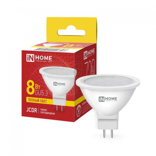 Лампа светодиодная LED-JCDR-VC 8Вт рефлектор 3000К тепл. бел. GU5.3 720лм 230В IN HOME 4690612020327 4690612020327