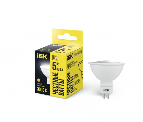 Лампа светодиодная ECO MR16 5Вт 3000К тепл. бел. GU5.3 450лм 230-240В IEK LLE-MR16-5-230-30-GU5 LLE-MR16-5-230-30-GU5