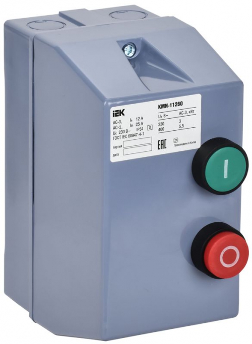 Контактор КМИ-11260 12А 380В/АС3 IP54 IEK KKM16-012-380-00 KKM16-012-380-00