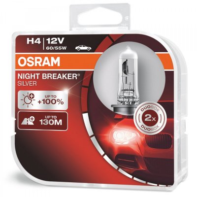 Автолампы OSRAM 64193 NBS_HCB H4 (60/55) P43t-38 +100% Night Breaker Silver 2 шт. 64193NBS_HCB