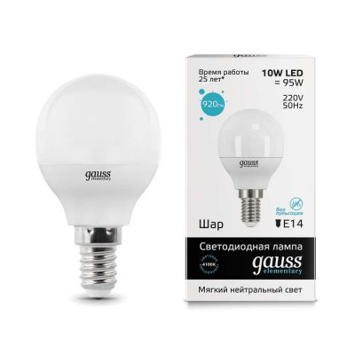 Лампа светодиодная LED Elementary Globe 10Вт E14 4100К Gauss 53120 53120