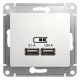 Розетка USB 2-м СП Glossa A+A 5В/2.1А 2х5В/1.05А механизм бел. SchE GSL000133 GSL000133