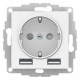 Розетка 1-м СП AtlasDesign 16А IP20 с 2-мя заряд. устройствами USB тип A+A 5В/2.4А 2х5В/1.2А механизм бел. SE ATN000130 ATN000130