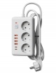 Удлинитель с сетевым фильтром 3х1.5м 10А 4USB + 2USBC 2500Вт ПВС 3х1 прямоуг. бел. КОСМОС FKsm1.5m-3gPF(W)USB FKsm1.5m-3gPF(W)USB