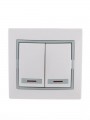 Выключатель 2-кл. СП Mira 10А IP20 с подсветкой с сер. вставкой бел. LEZARD 701-0215-112 701-0215-112