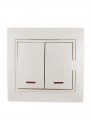 Выключатель 2-кл. СП Mira 10А IP20 с подсветкой со вставкой жемчуж./бел. перламутр. LEZARD 701-3030-112 701-3030-112