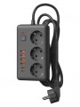 Удлинитель с сетевым фильтром 3х5м 10А 4USB + 2USBC 2500Вт ПВС 3х1 прямоуг. черн. КОСМОС FKsmPR-5m-3g(B)USB FKsmPR-5m-3g(B)USBSB