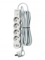 Удлинитель 3х5м с заземл. 10А IP20 USB 2500Вт 220В ПВС 3х1 с выкл. бел. КОСМОС YKsm5m4g-Z-VU10А-W YKsm5m4g-Z-VU10A-W